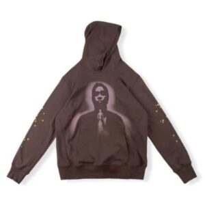 Street style look featuring the brown Young Thug Sp5der 555555 Hoodie
