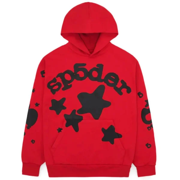 This image shows Sp5der Beluga Hoodie Red from the front side