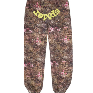 This image shows Sp5der Real Tree OG Web Sweatpants Camo from the front side